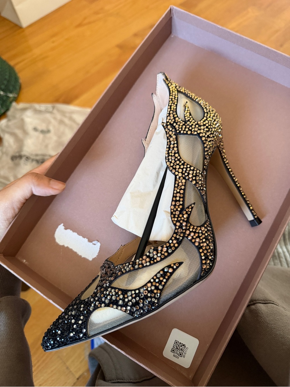Gianvito Rossi Black Mesh Crystal-Studded Pointed-Toe Stilettos